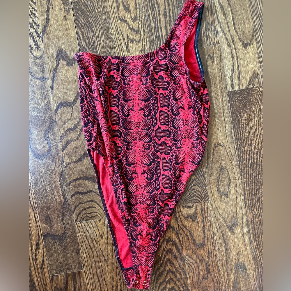 Snakeskin one shoulder bodysuit
